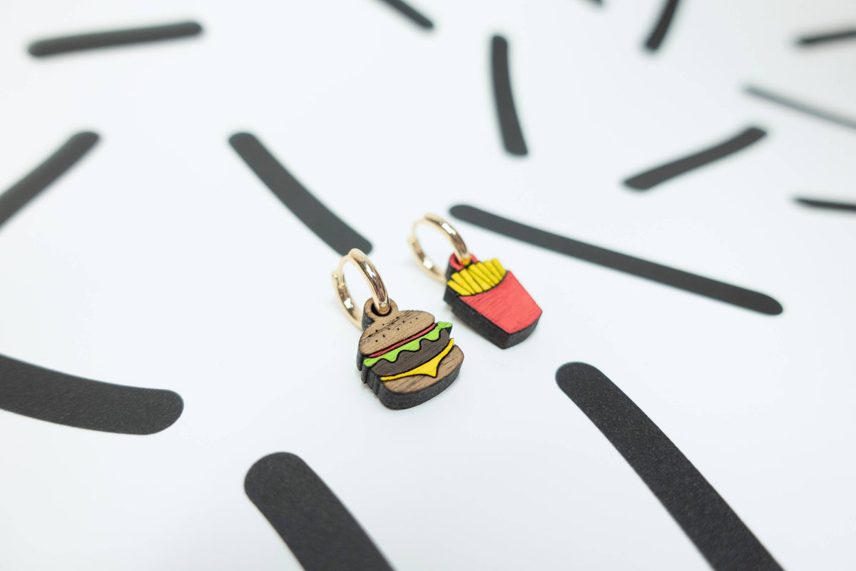Silly Loaf | Burger & Fries Huggie Earrings
