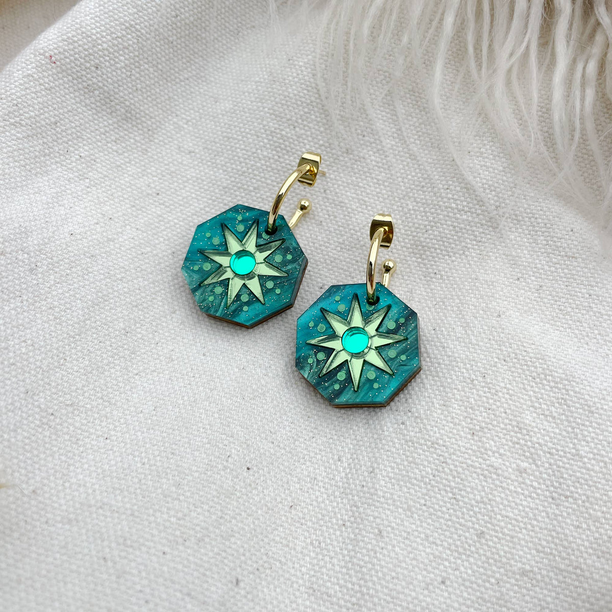 Rosa Pietsch | Seren Geo Star Hoop Earrings | Emerald