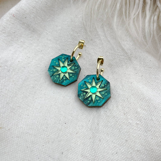 Rosa Pietsch | Seren Geo Star Hoop Earrings | Emerald