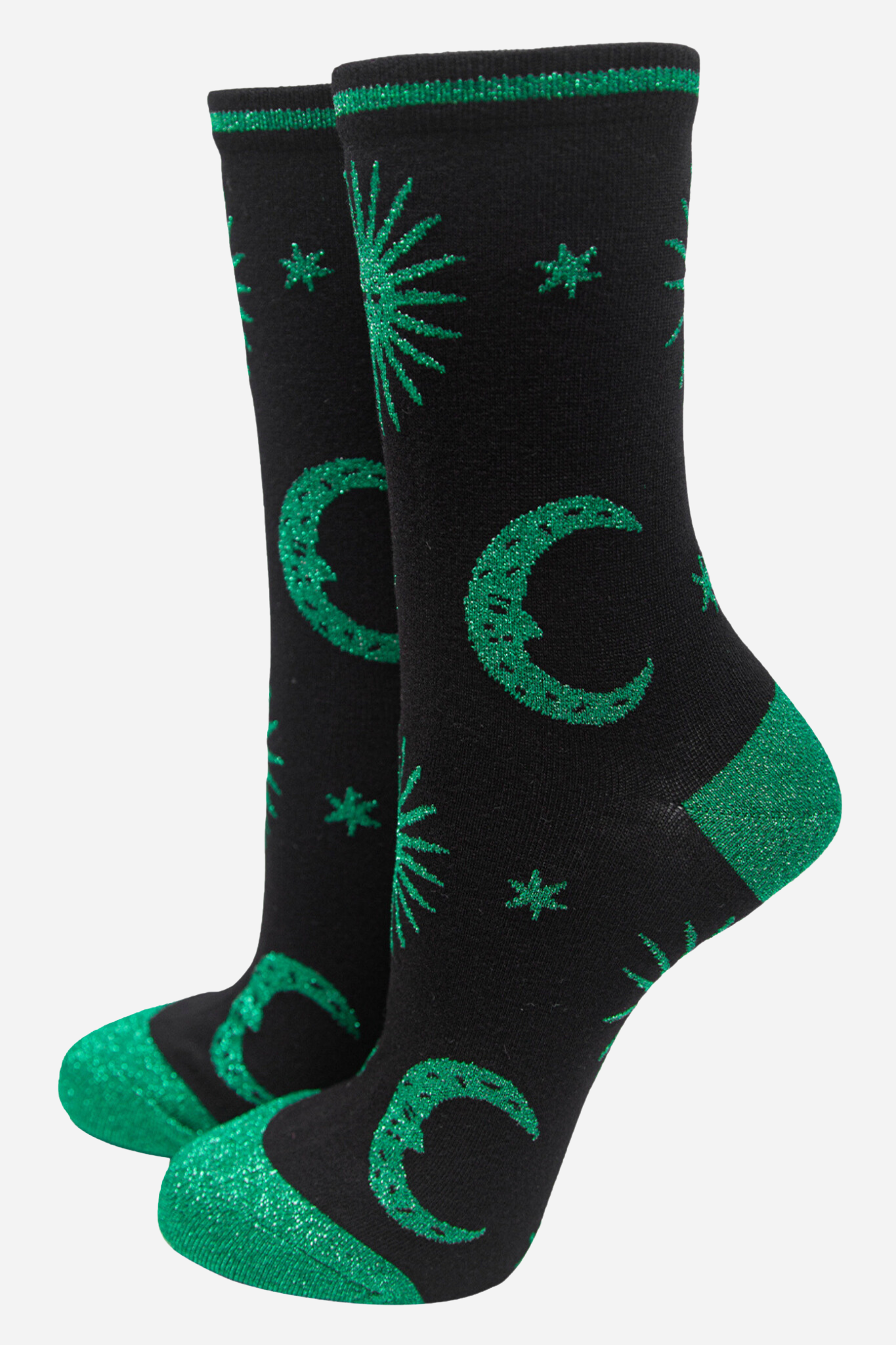 Sock Talk | Green Women's Glitter Celestial Print Bamboo Socks