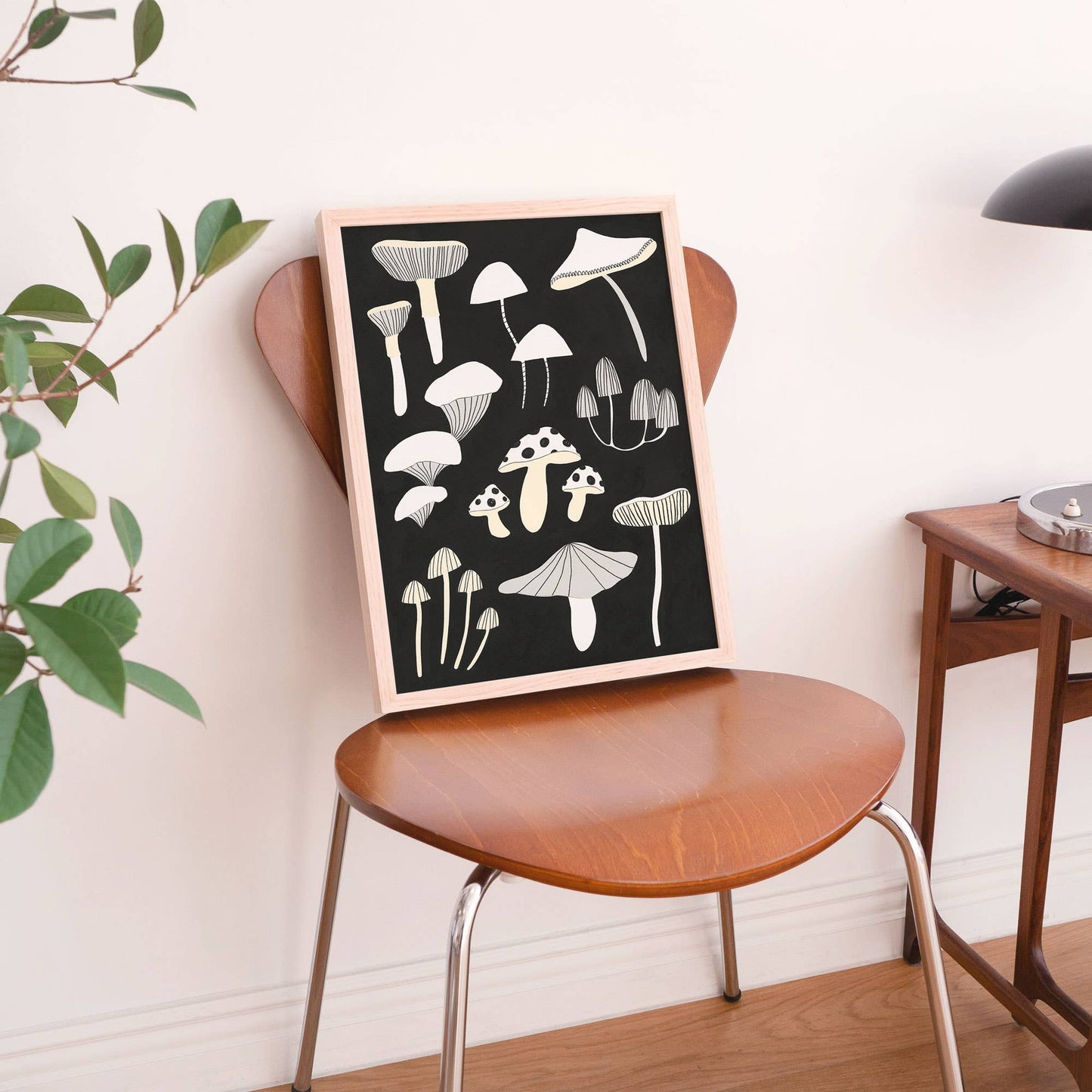 Little Black Cat | A4 Print | Black And White Mushrooms