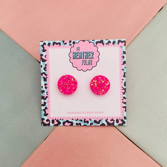 By Heather Filby | Glitter Stud Earrings | Circle (Pink)