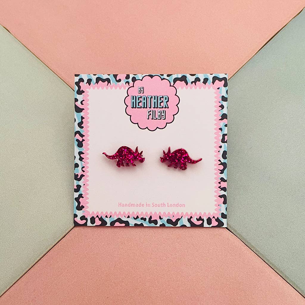 By Heather Filby | Glitter Stud Earrings | Triceratops