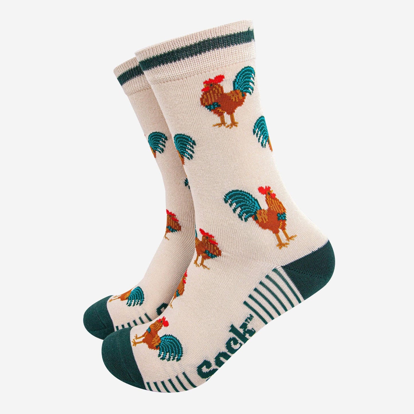 Sock Talk | Men's Bamboo Socks | Cream/Green Rooster | UK 7-11