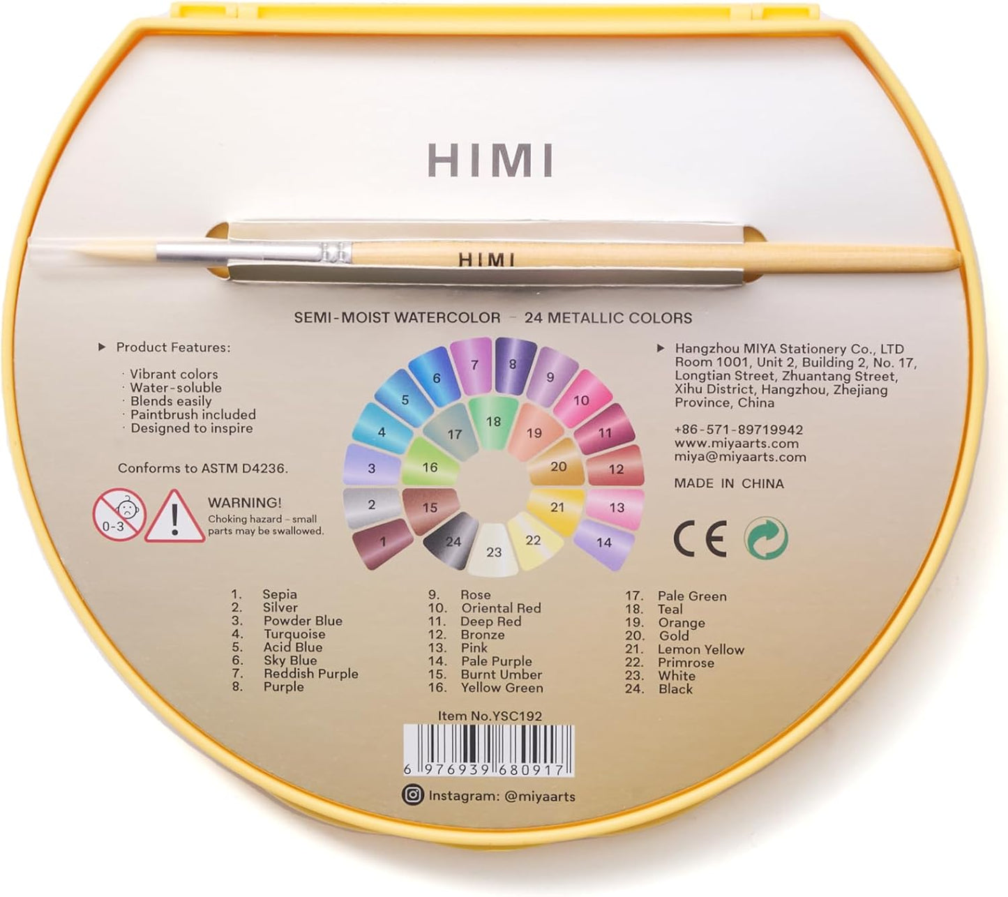 Himi | Semi-Moist Watercolour Palette | 24 x Metallic Colours