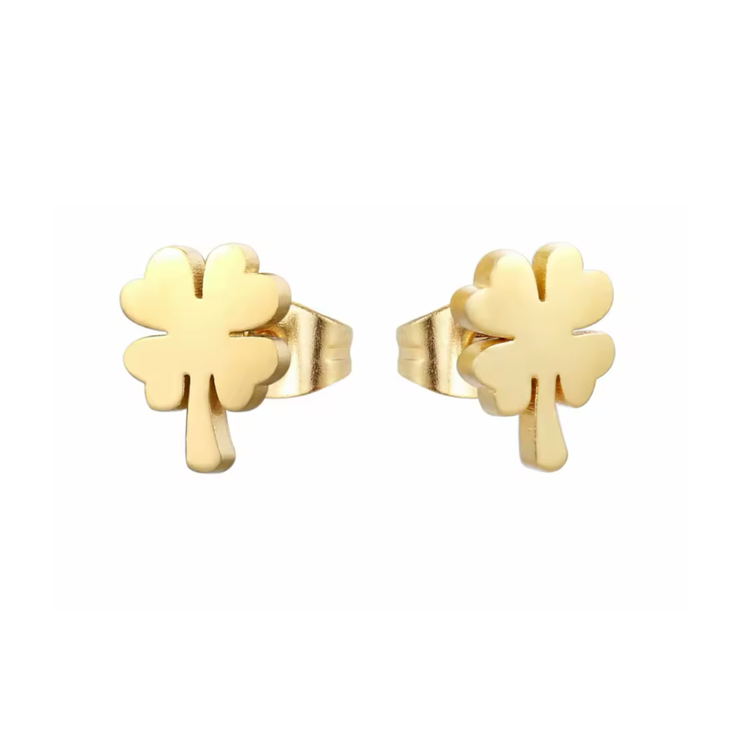 Soch & Co | Stainless Steel Earring Studs | Gold Lucky Clover