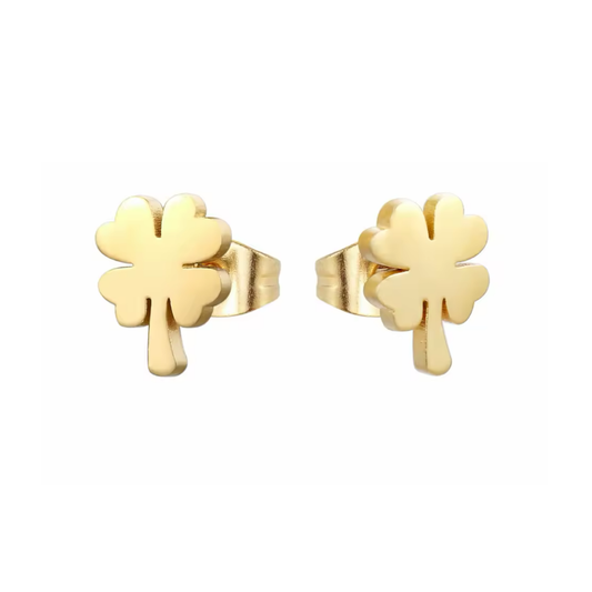 Soch & Co | Stainless Steel Earring Studs | Gold Lucky Clover