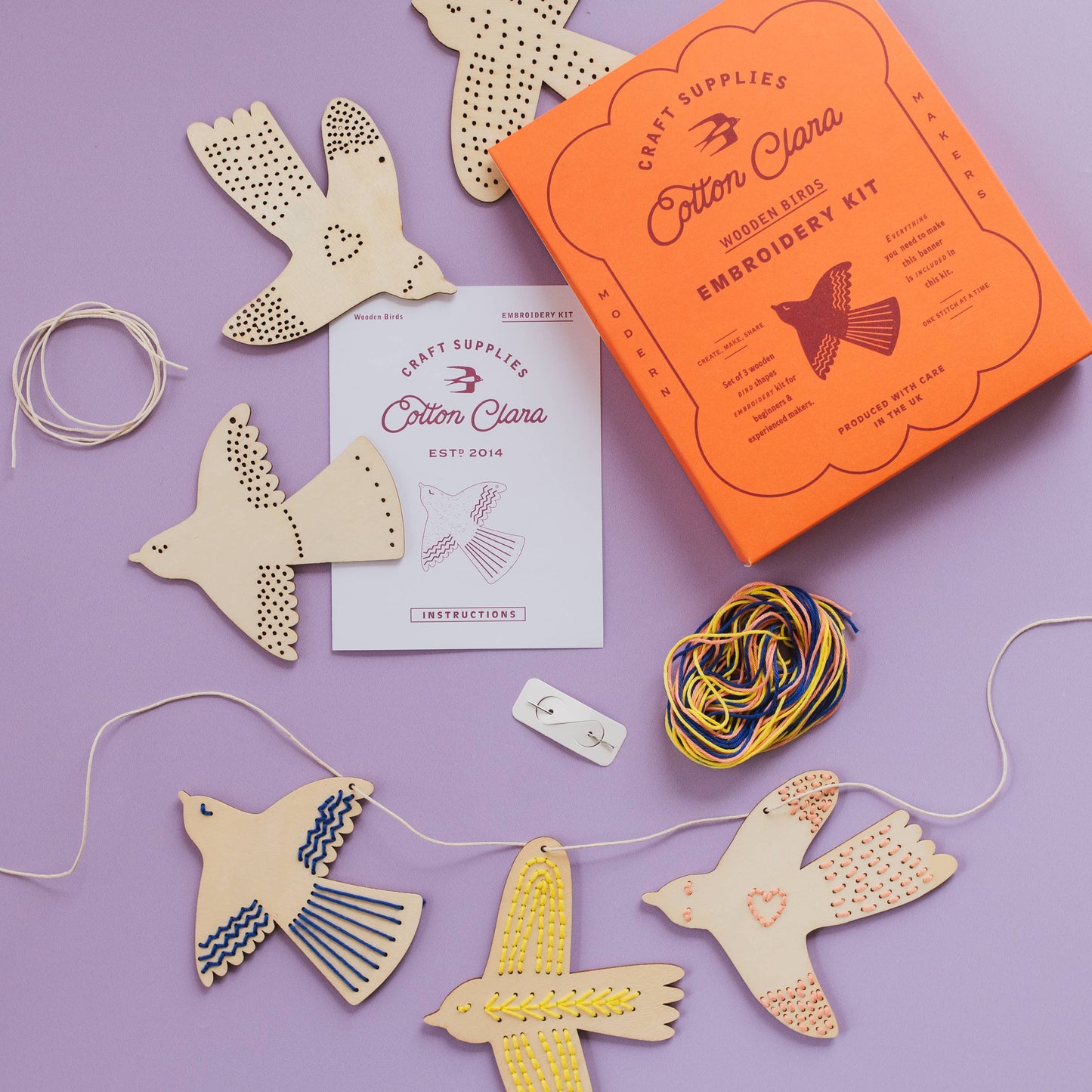 Cotton Clara | Wooden Bird Embroidery Kit | DIY Garland