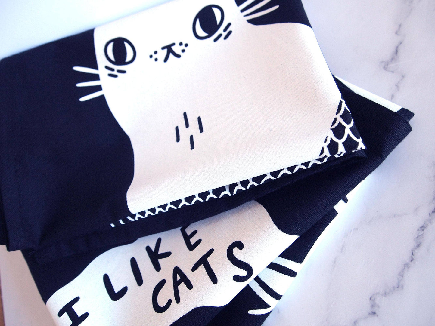 I Like Cats | Cotton Screen Printed Tea Towel | Cat and House