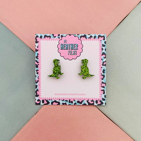 By Heather Filby | Glitter Stud Earrings | T-Rex Dinosaur