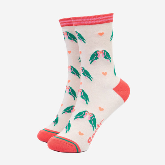 Sock Talk | Women's Socks - Cream, Lovebirds and Hearts | UK 3-7 | EU 36-40