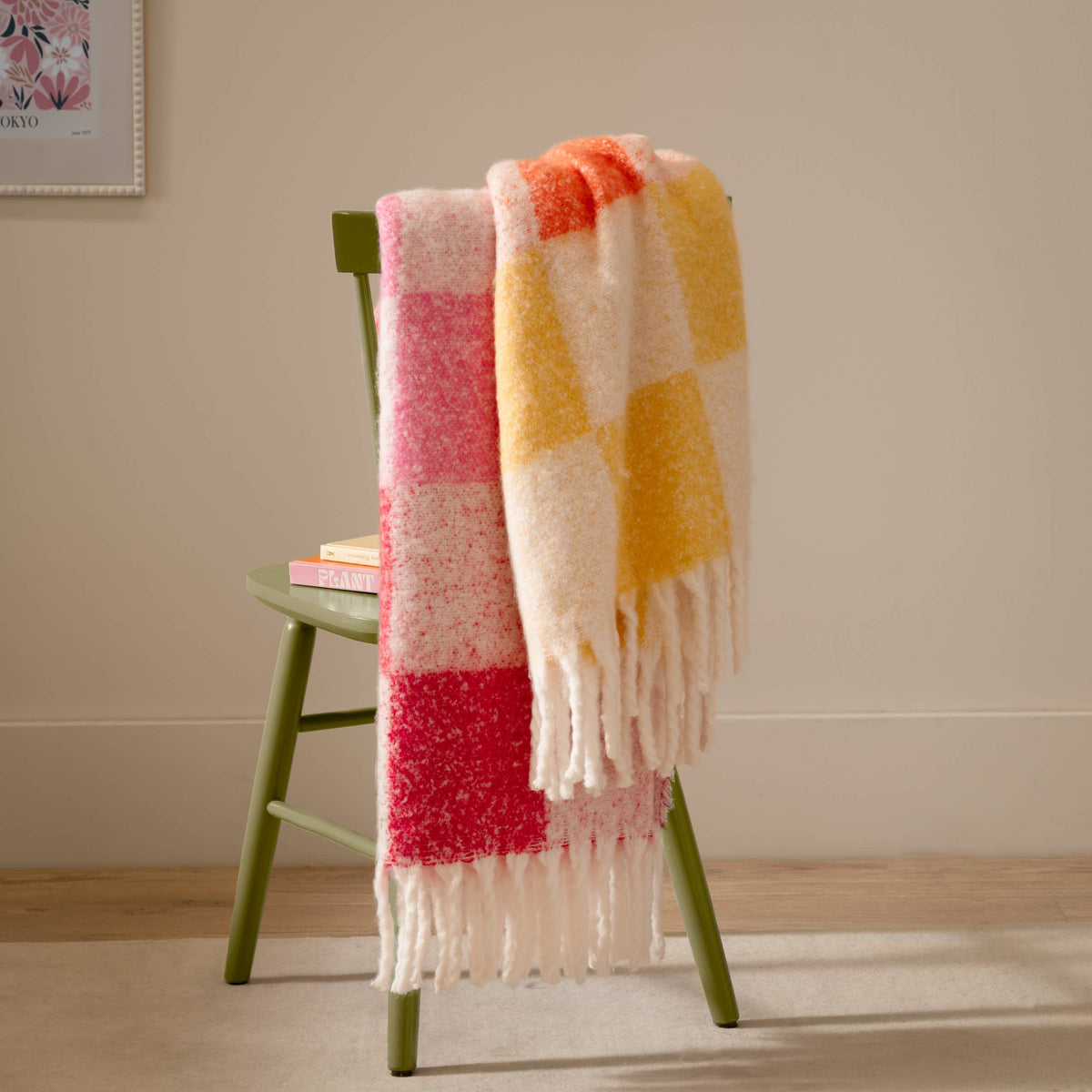 Furn | Maisie Checked Tasselled Throw 130 x 180cm Citrus Blush