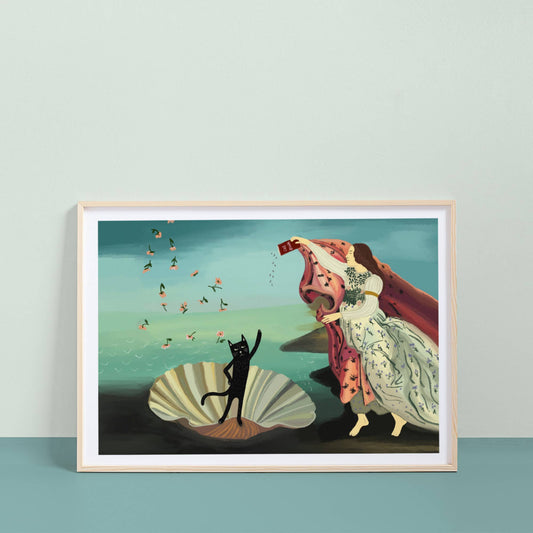 Niaski | A4 Print | The Birth of Cat Venus Art Print