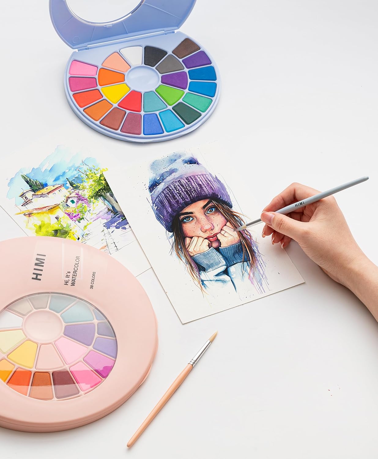 Himi | Solid Watercolour Palette | 24 x Colours (Blue Case)