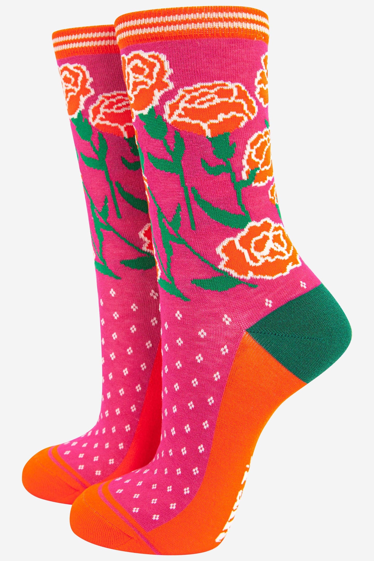 Sock Talk | Women's Carnation Floral Print Bamboo Socks | UK 3-7 | EU 36-40