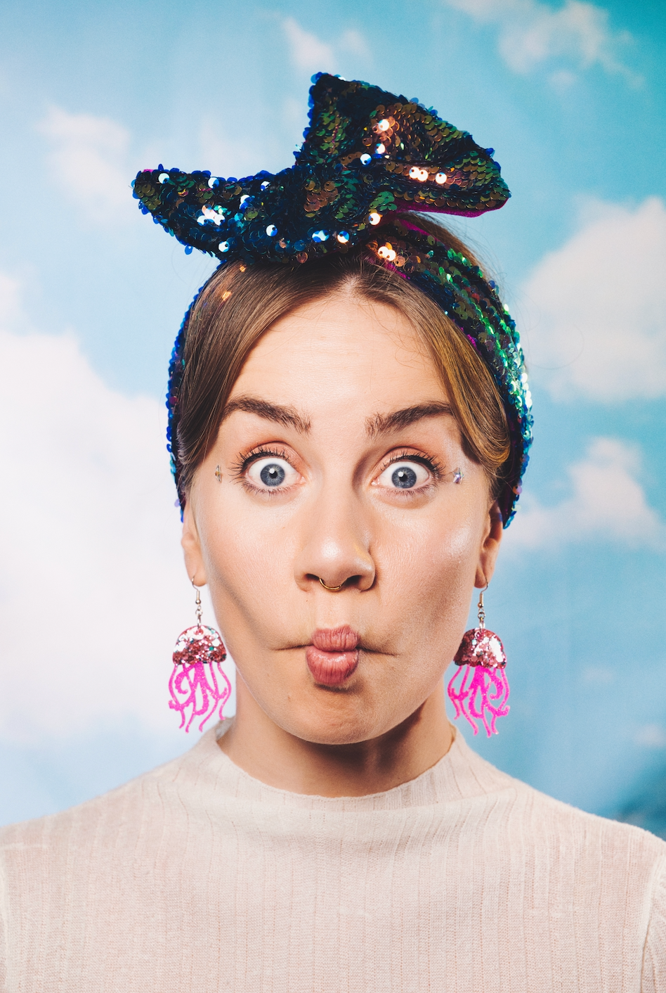 By Heather Filby | Glitzy Glitter Earrings | JellyFish (Aqua and Pink)