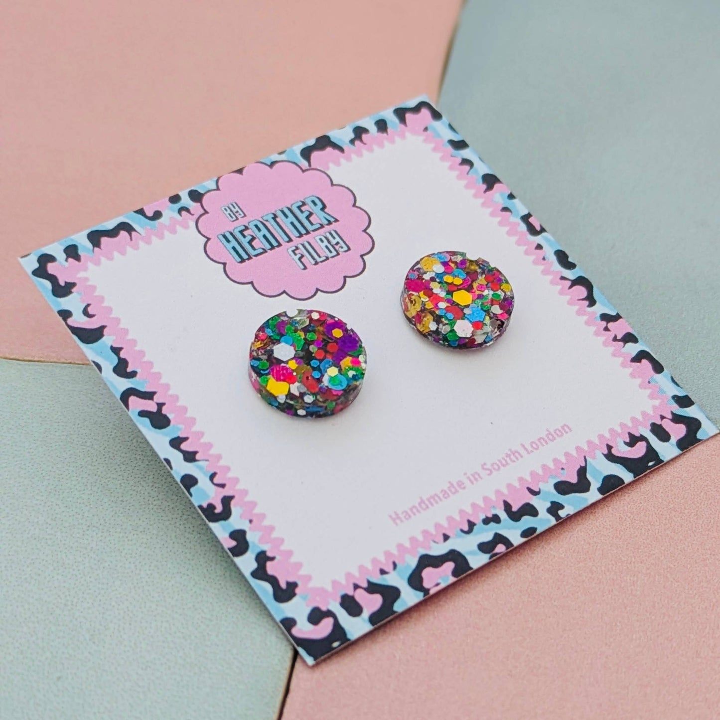 By Heather Filby | Glitter Stud Earrings | Circle (Rainbow)