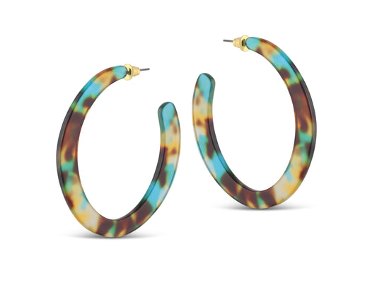 Big Metal London | Earrings | Olivia Resin Hoops | Blue/Yellow/Brown