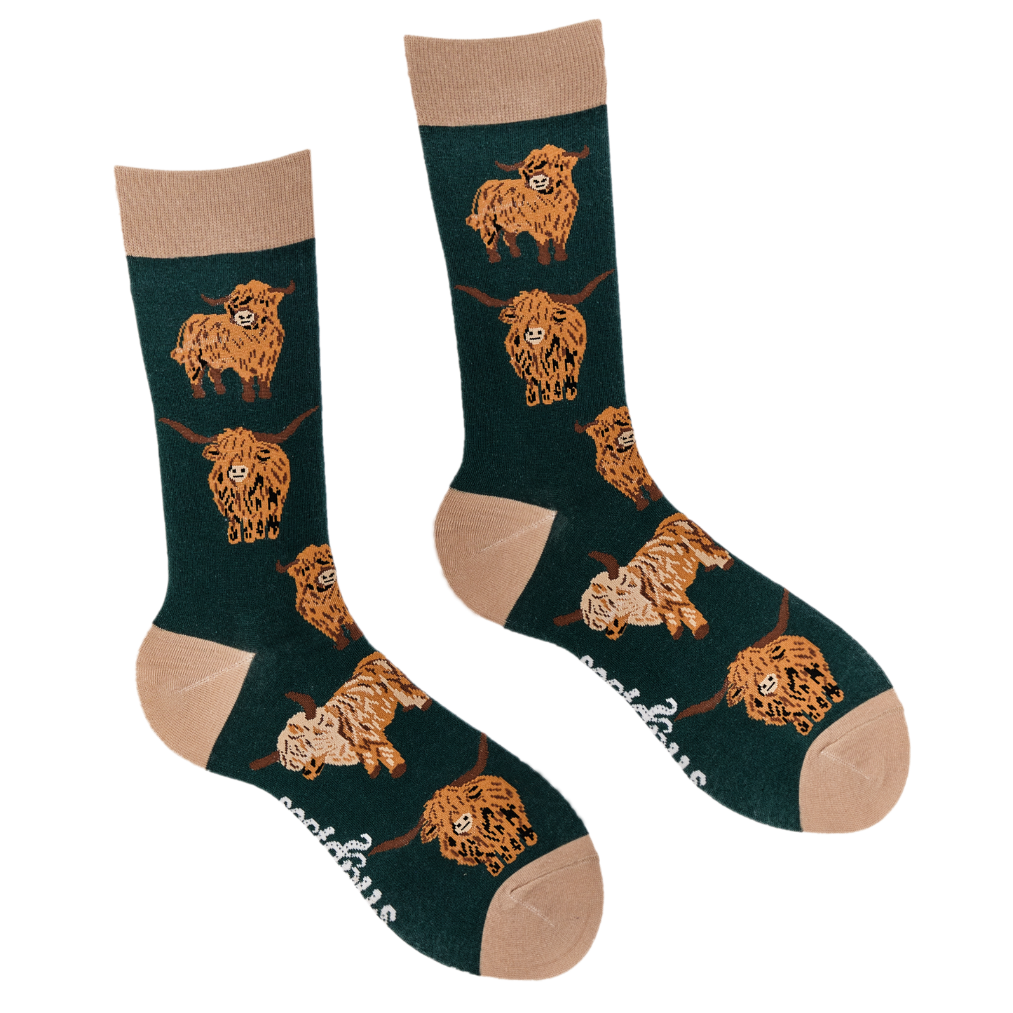 Socktopus | Highland Cow Dark Green | L UK 9-12