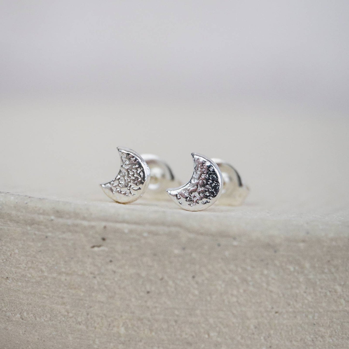 Lucy Kemp Jewellery | Sterling Silver Mini Studs | Moon