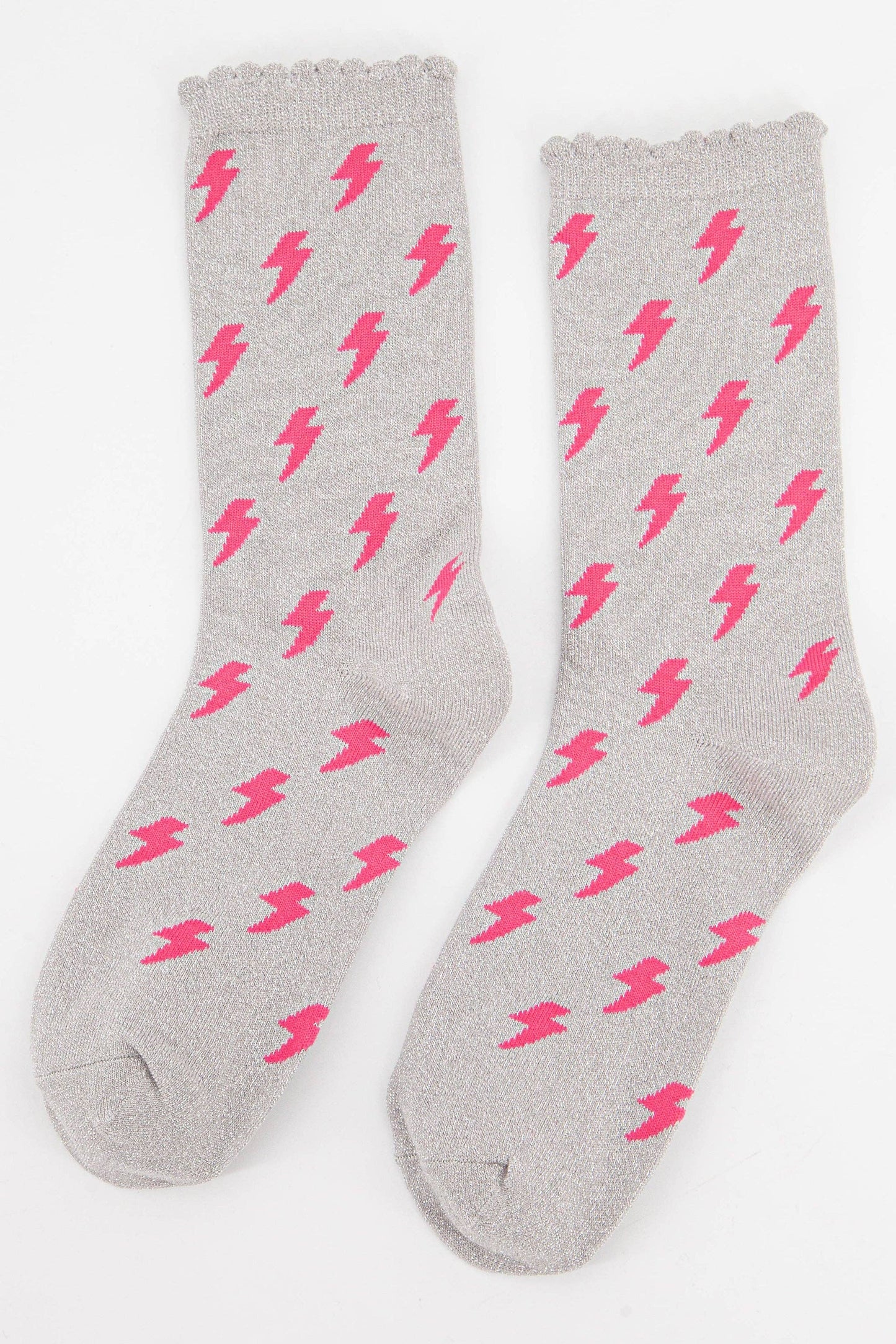 Sock Talk | Women's Glitter Socks | Lightning Bolt Grey | UK 3-7