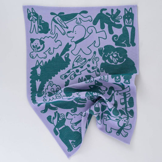 Wrap | Cotton Tea Towel | Dogs Day Out Lilac/Green