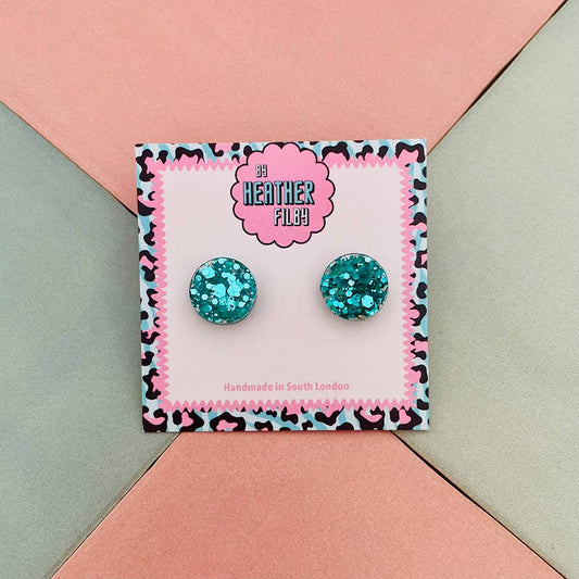 By Heather Filby | Glitter Stud Earrings | Circle (Teal)