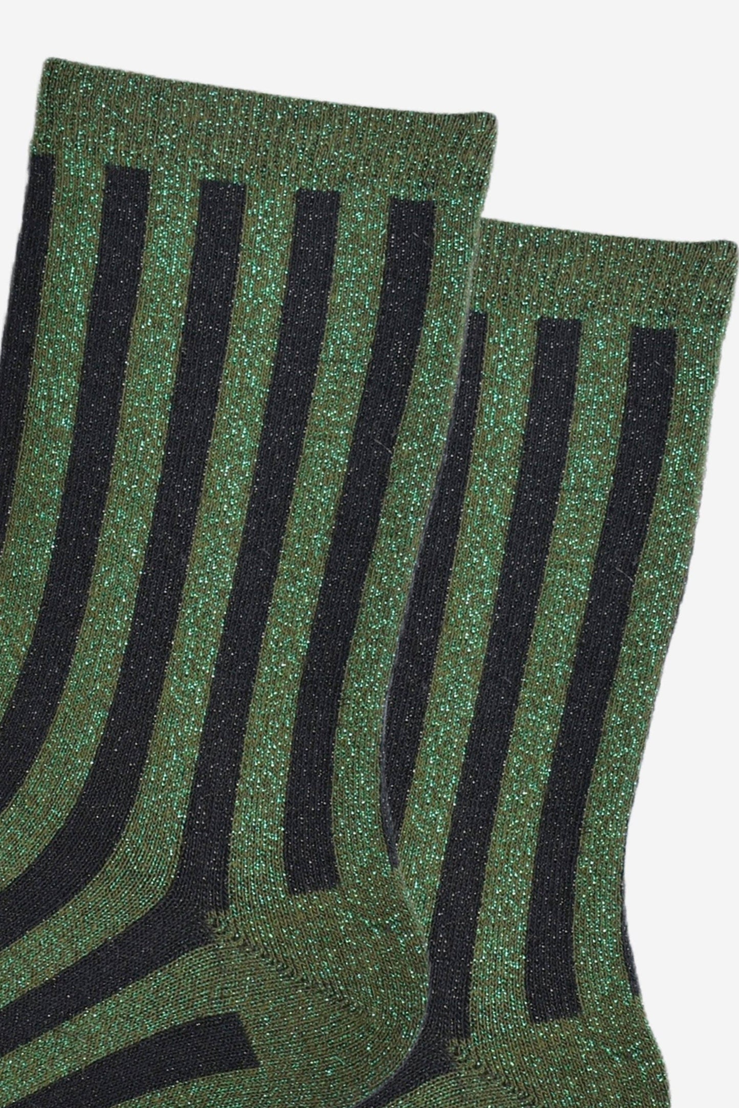 Sock Talk | Women's Glitter Socks | Khaki/Black, Vertical Stripe | UK 3-7