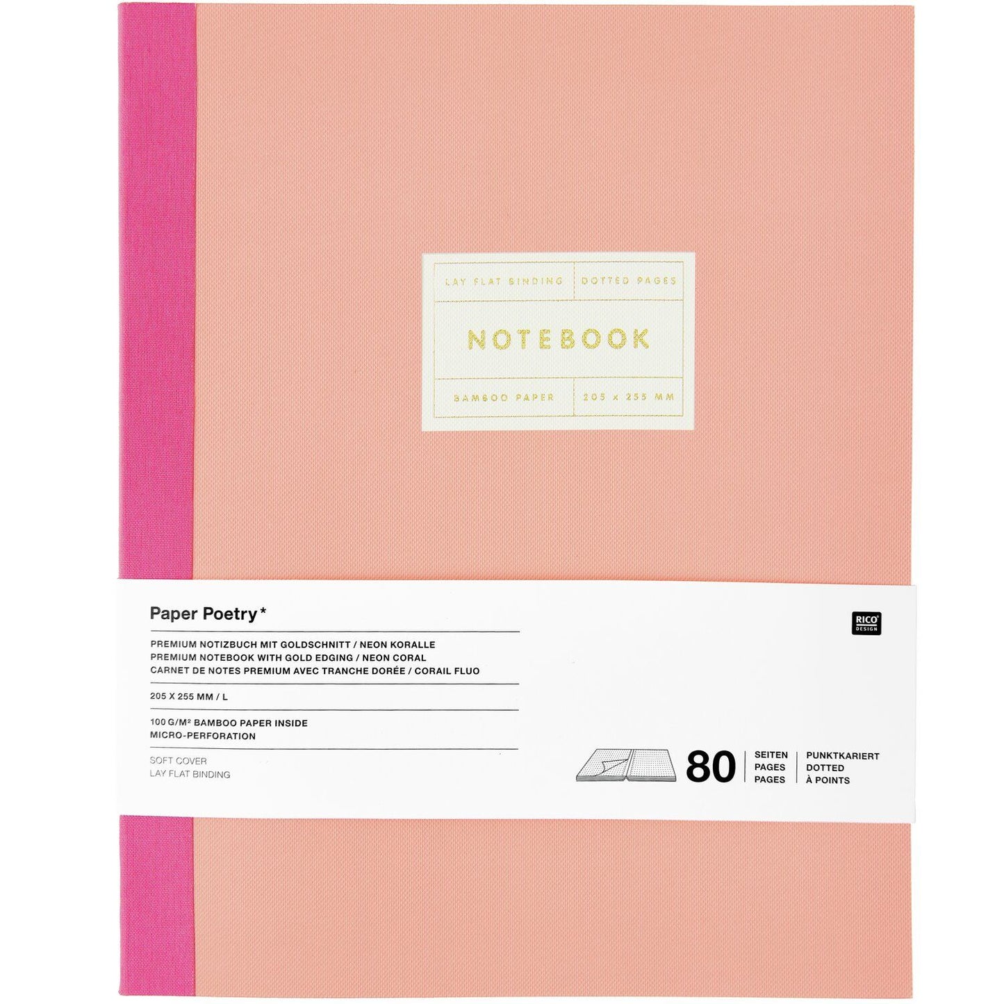 Rico | Paper Poetry 80gsm Dot Notebook | Large | Coral + Gold Edge