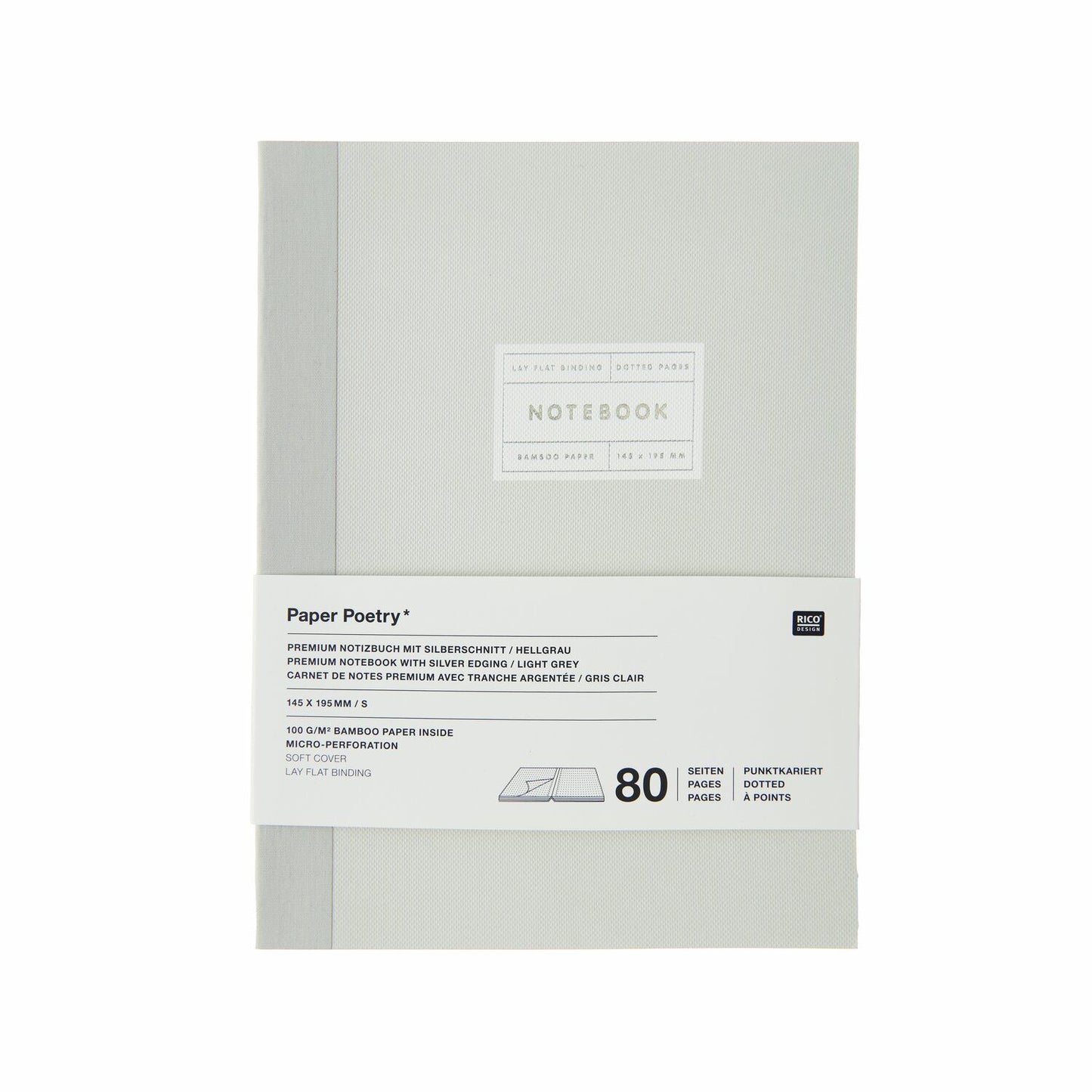Rico | Paper Poetry 80gsm Dot Notebook | Small | Light Grey + Silver Edge