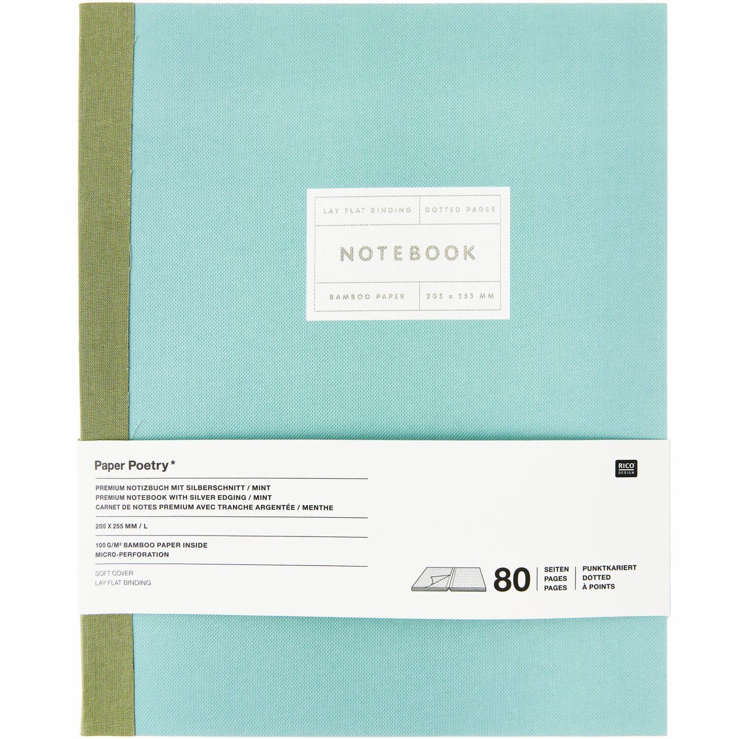 Rico | Paper Poetry 80gsm Dot Notebook | Large | Mint + Silver Edge