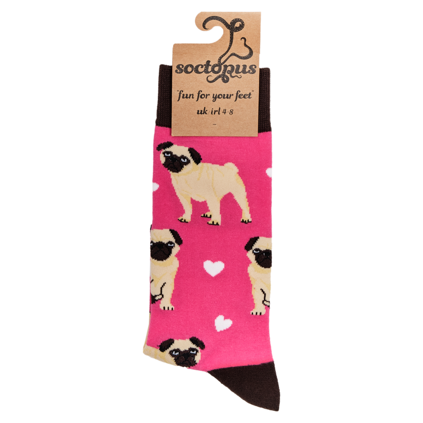 Socktopus | Pug Love Pink | S UK 4-8