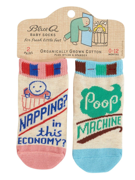 Blue Q | Baby Socks |  Napping/PoopMachine Baby Socks