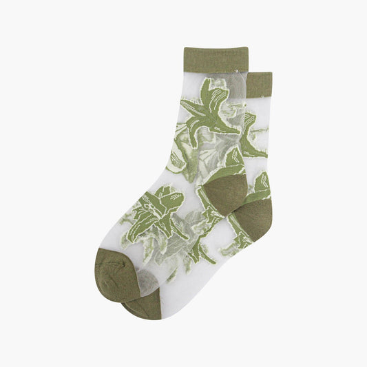 Sock Talk - Women's Sheer Ankle Socks | Floral Green | UK 3-7