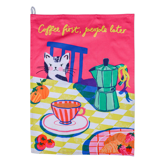 Designworks Collective | Hijinx Tea Towel | Coffee First People Later