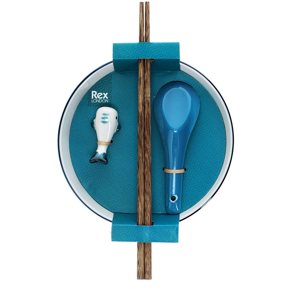 Rex | Ceramic Noodle Bowl Set | Blue whale