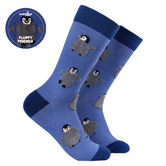 Socktopus | Fluffy Penguin Socks | Blue | L UK 9-12