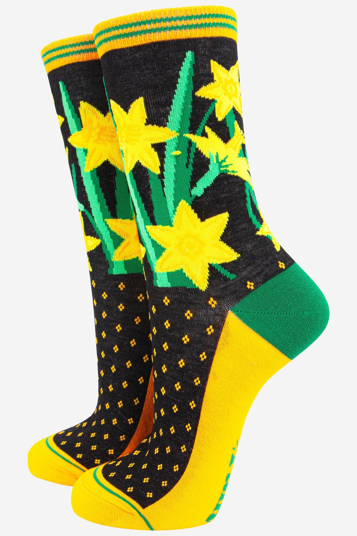 Sock Talk | Women's Welsh Daffodil Floral Print Bamboo Socks | UK 3-7 | EU 36-40