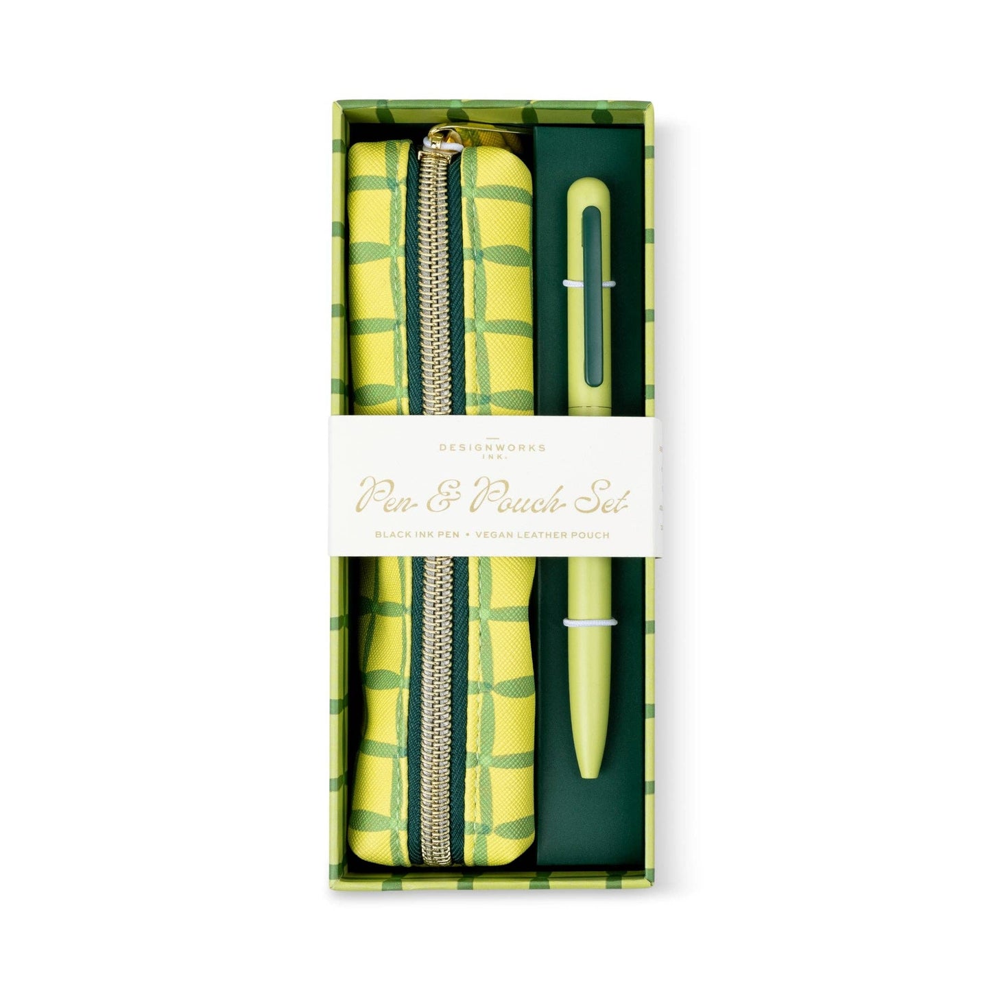 Designworks Collective | Ink Pen & Pouch Set | Green Lattice
