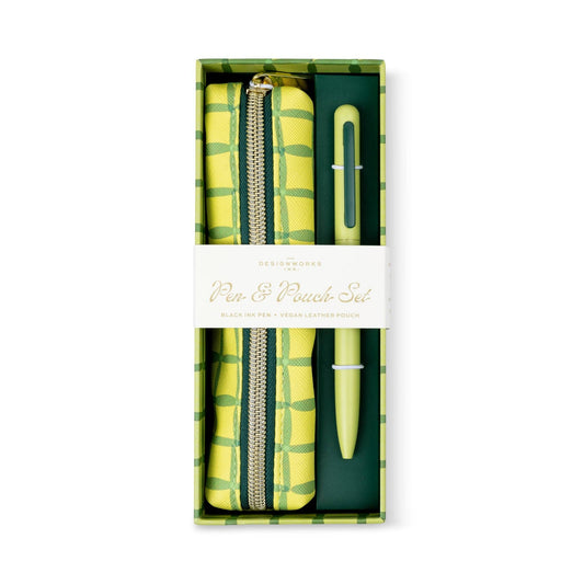Designworks Collective | Ink Pen & Pouch Set | Green Lattice