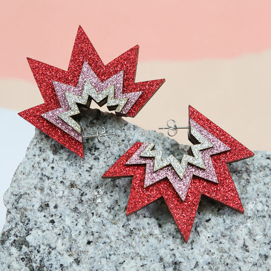 Kam Creates | Bang Bang Hoop Earrings (Red, Baby Pink & Silver)