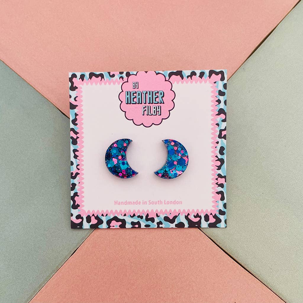 By Heather Filby | Glitter Stud Earrings | Moon (Purple)