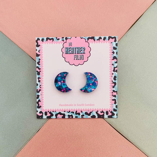 By Heather Filby | Glitter Stud Earrings | Moon (Purple)