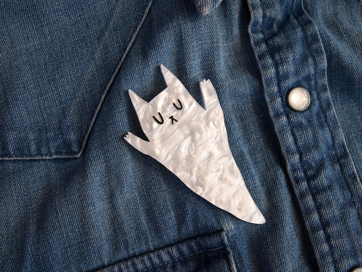 I Like Cats | Laser Cut Acrylic Brooch | Ghost Cat