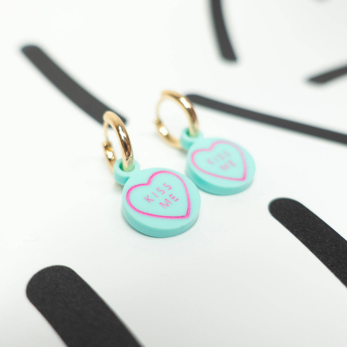 Silly Loaf | Love Heart Huggies Earrings | Kiss Me