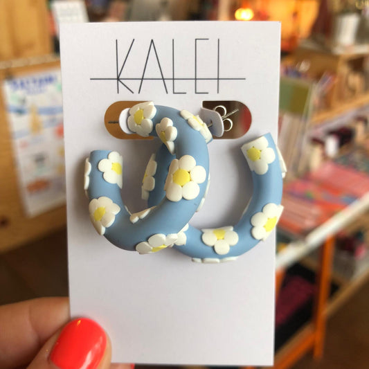 Kalei | Daisies Hoop Statement Earrings | Blue