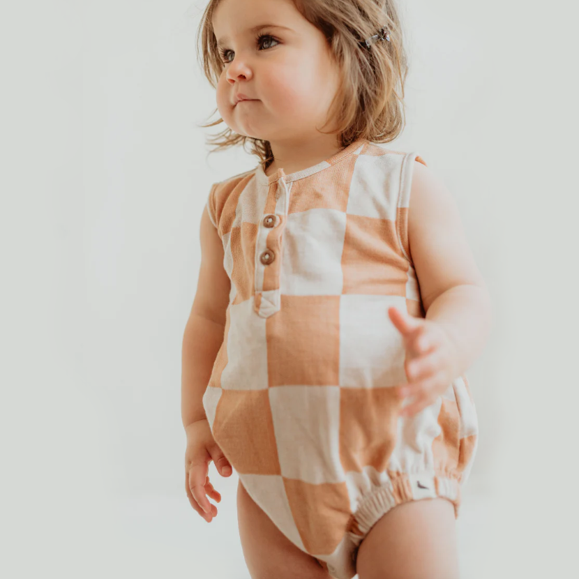 Turtledove London | Chequer Bubble Romper | Sunset