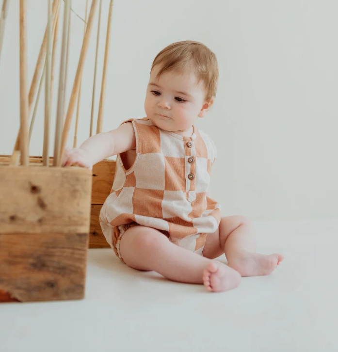 Turtledove London | Chequer Bubble Romper | Sunset