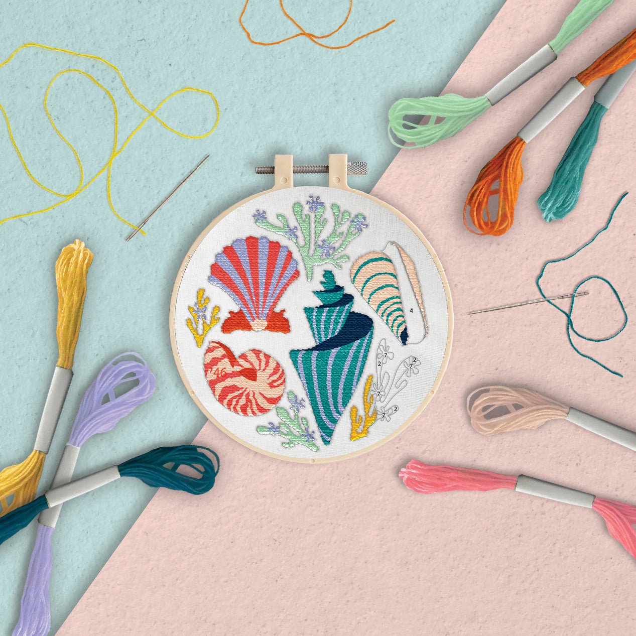 Simply Make | Embroidery By Numbers Kit | Seashells