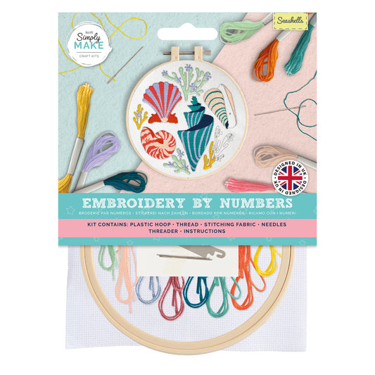 Simply Make | Embroidery By Numbers Kit | Seashells